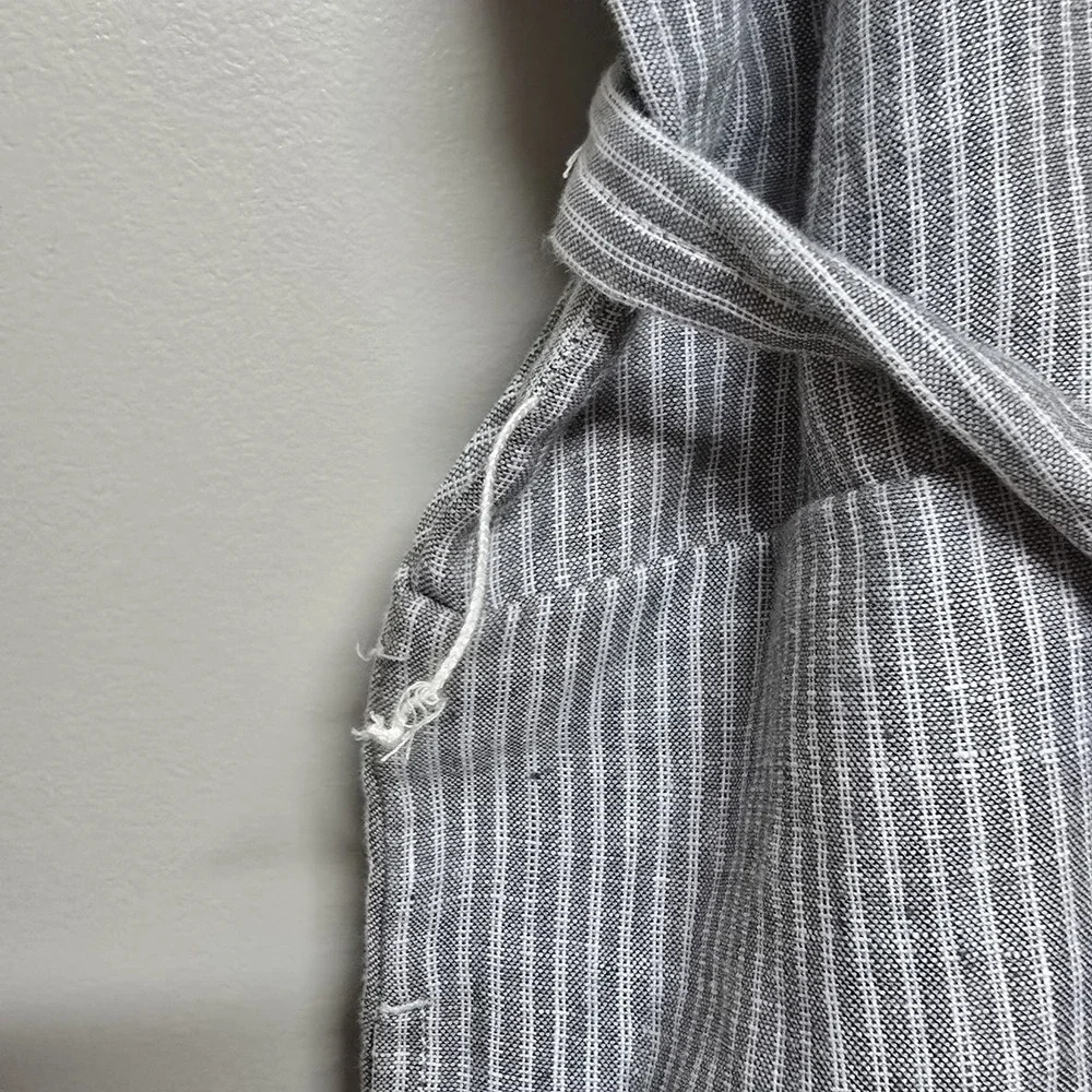 Everlane Women's Linen Jumpsuit Sz 14 Gray White Stripe Tie Waist Sleeveless NWT